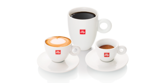 Images of illy beverages in cups.