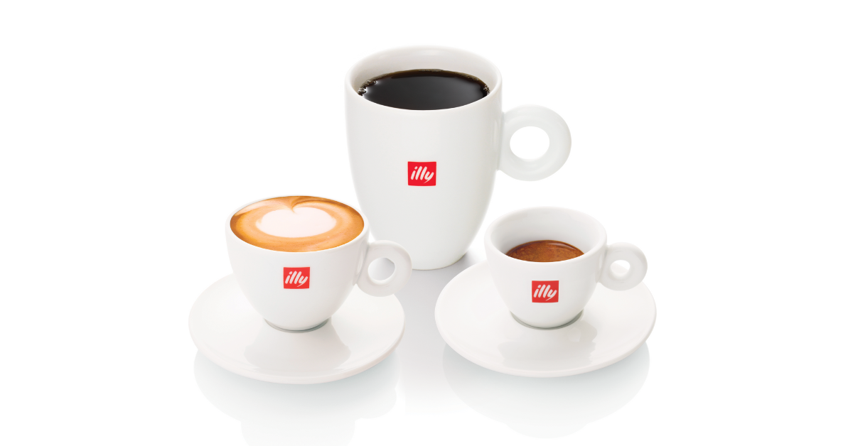 Images of illy beverages in cups.